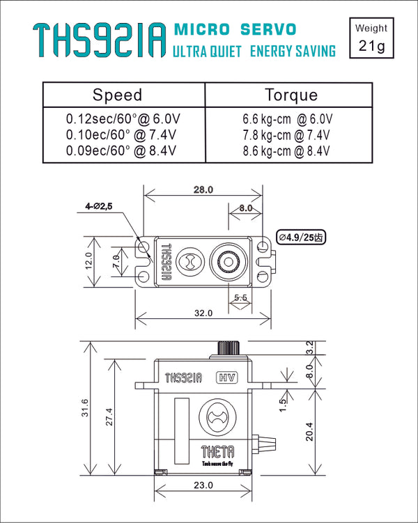 THETA THS921A HV Micro Coreless Servo